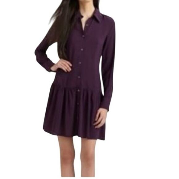 Theory Failly Rove Pleated Drop Waist Long Sleeve Purple Button Shirt Dress Sz 6 - Picture 8 of 8